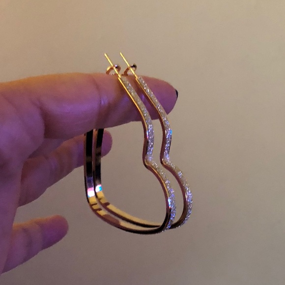 The Beverly Silver or Gold sparkle heart shaped hoop earrings. - Picture 4 of 7